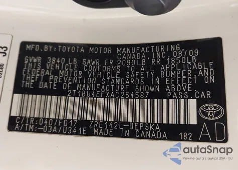 2010 Toyota Corolla S из США, поврежденный, VIN 2T1BU4EEXAC254587